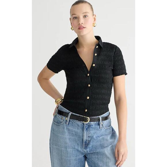J.CREW Smocked Button-up Shirt Short Sleeve - Picture 8 of 8